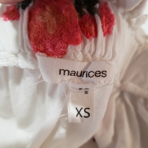 Maurice Womens XS Embroidered Boho Peasant Top Cold Shoulder White Ruffle Sleeve - Picture 7 of 8